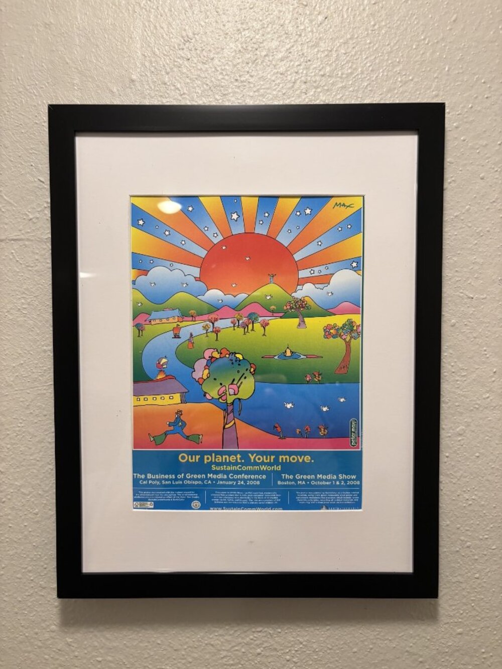 Peter Max Framed 8.5x11 Inch Art Print - Sustain Comm World '08